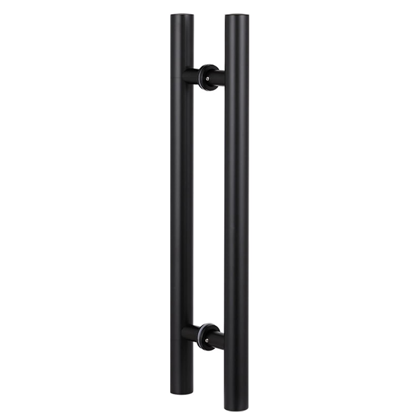 MXXQRHF Polished Chrome Round Door Handle with Installation Kit, 120cm/47inch-80cm Black Wooden Pull Bar for Glass & Wooden Doors, Stylish Push/Pull Design
