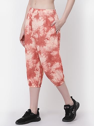Image of UZARUS Women's Animal Print Tie-Dye Strechable Capri 3 /4th Shorts