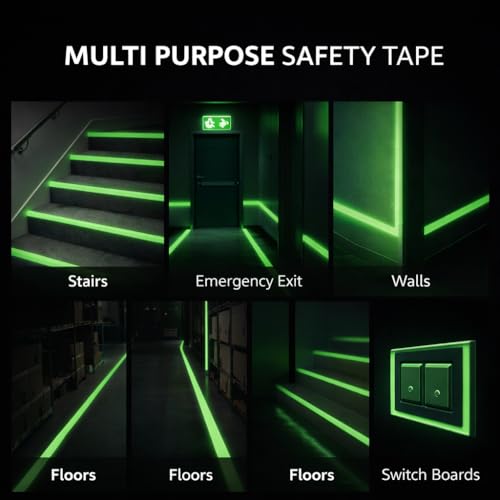 Image of Radium Night Glow in Dark Tape 50.8 mm (2 Inch) Width x 5 Meters (16 Feet) Length. Luminous Self-Adhesive Tape Safety Warning Security Stage Home Decoration Tape, Green