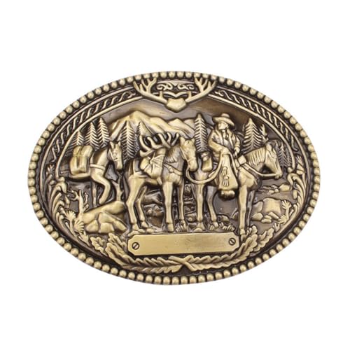 QinhBting Vintage Style Alloy Belt Buckle Western Cowboy Fashion 3D Engraved Horse Team Belt Buckles Holiday Gifts,Bronze