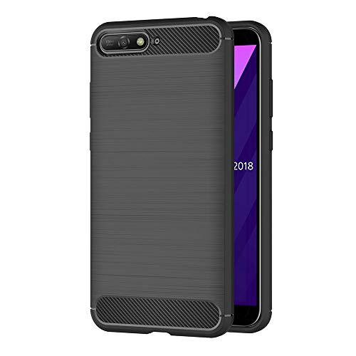 AICEK Funda Huawei Y6 2018, Negro Silicona Fundas para Huawei Y6 2018 Carcasa Huawei Y6 2018 Fibra de Carbono Funda Case (5,7 Pulgadas)