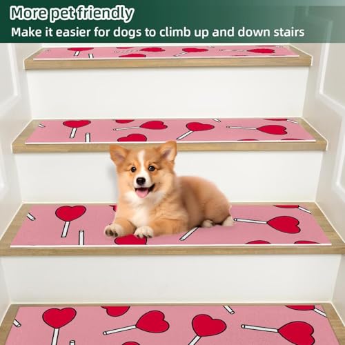 Tapis d'escalier antidérapant rose pour sécuriser vos marches en bois Candy Love x15 - 6