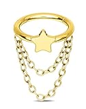 OUFER Piercing de titanio con forma de estrella y hélice, cadena de 16 g, aretes de aro con bisagras, para cartílago, tragus, caracola, joyería, 16G 8MM, Metal, Sin piedra preciosa