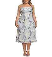 Ever-Pretty Plus Women's Stretchy Convertible Adjustable Spaghetti Straps Floral Plus Size Midi S...
