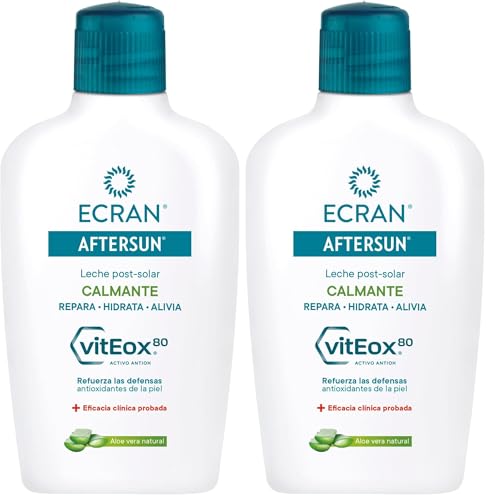 Ecran - Aftersun Leche Post Solar Hidratante y Reparadora con Aloe Vera Natural, Hidrata, Calma, Alivia y Repara, Textura Ligera y Rápida Absorción, Fórmula con VitEox 80-200 ml (Paquete de 2)