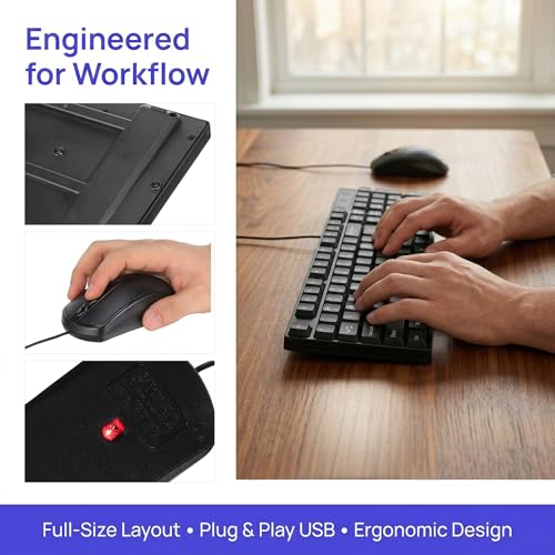 Teclado y ratón USB cable negro Levemolo con 104 teclas ergonómicas de oficina 3