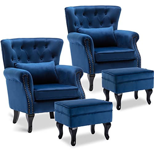 S With Ottoman Set Of 2 For Living Room Bedroom, Midcentury 