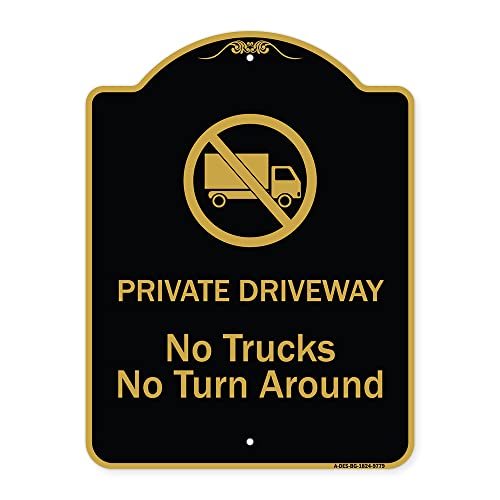 SignMission Designer Series Sign - Private Driveway. No Trucks No Turnaround | Black & Gold 18" x 24" Heavy-Gauge Aluminum Architectural Sign | Protect Your Business & Municipality | Made in The USA