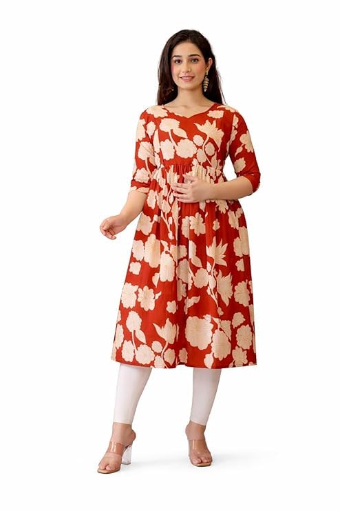 H445 Red Maternity & Floral Dress for Women – Comfortable Pregnancy Wear, Stylish Printed Casual Dress, Available in M-image-35