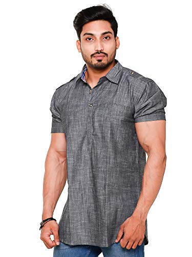 Image of Mens Cotton Linen Half Sleeve Plus Size Short Kurta