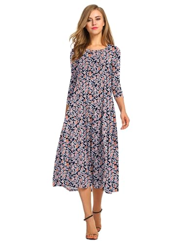 Image of HOTOUCH Women's 3 /4 Sleeve A-line and Flare Midi Long Dress