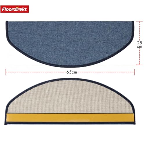 Floordirekt 1 x mata na stopnie schodowe, dywaniki na schody wewnątrz, dywan na schody (londyn, jasnoniebieskie, 65 x 23 cm, półokrągłe)