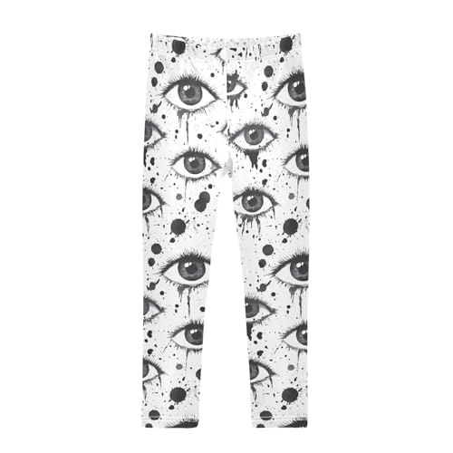 KLL Black and White Evil Eyes Little Girls Cotton Leggings Soft Full Length Pants Gym