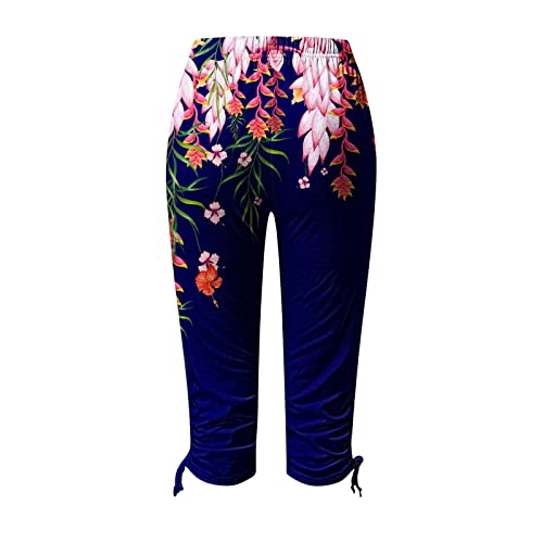 Capri Pants For Women Casual Summer High Waist Copped Leggings Flower Print Loose Beach Joggers Hawaiian Pants #TOP3