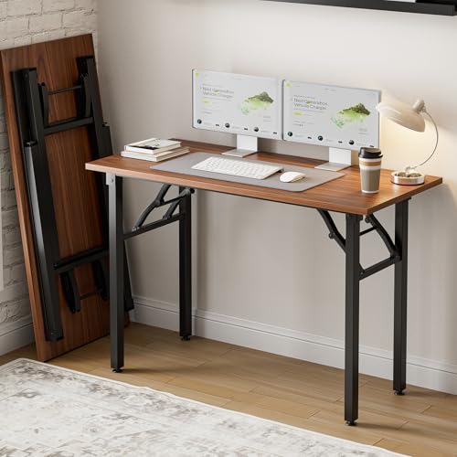 Image of Frylr Small Folding Computer Desk - Portable 43.3 Inch Foldable Laptop Table, Collapsible and Compact for Easy and Fast Setup, Lightweight for Small Spaces, Home Craft and Study Use, Dark Walnut