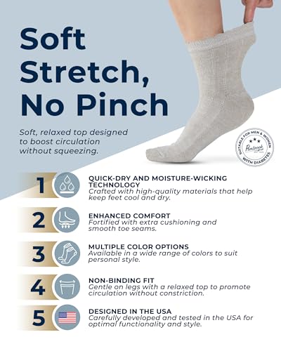 Image of Pembrook Frill Knit Diabetic Socks for Women & Men with Bamboo Viscose - 6 Pairs Non Binding Wide Neuropathy Socks for Women