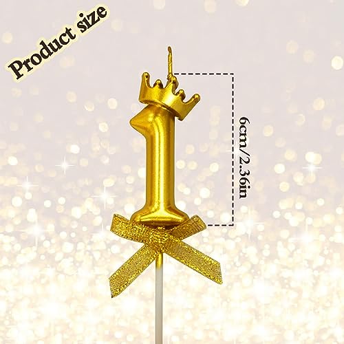 Image of 2 Pc 16 Number Candle for Birthday Cake Metallic Gold Number Candle with Crown on Top for Anniversary Cake Topper 16th Birthday Cake Decoration (Pack of 2, Gold).