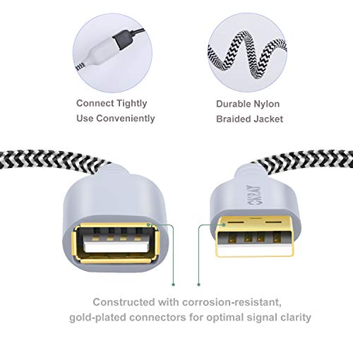 Usb Extension Cable, Okray 2Pack 6Ft Type A Male To A Female Usb 2.0 Extension Cable Data Transfer Extender Cord Nylon Braided With Gold-Plated Connector For Usb Flash Drive/Hard Drive,Printer (White) #TOP1