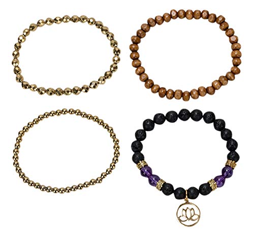 Spunkysoul Lotus New Beginnings Bracelet Hematite Amethyst And Lava For Healing Stack Bracelet Set Collection #TOP4