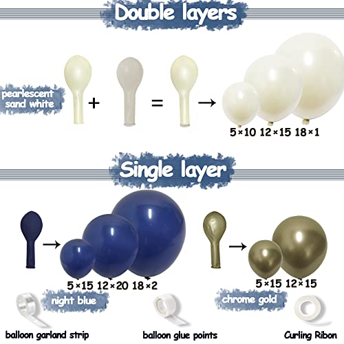 Navy Blue Balloon Garland Double Stuffed Pearl White Royal Blue Balloon Night Blue Gold Balloon Arch Kit For Birthday Party Baby Shower Wedding Halloween Bridal Shower Decoration #TOP2