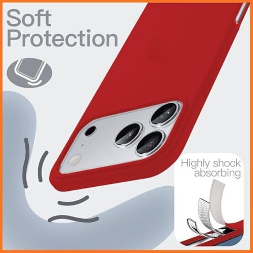 Image of Premium Liquid Silicone Case for iPhone 17 Pro - Slim Full Body Protective Back Cover with Soft Microfiber Lining, Anti-Slip Grip Scratch Resistant Phone Case (Red)