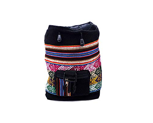 Mia Jewel Shop Mini Multicolored Peruvian Tribal Print Striped Pattern Lightweight Drawstring Backpack - Handmade Bags Boho Accessories (Black)2