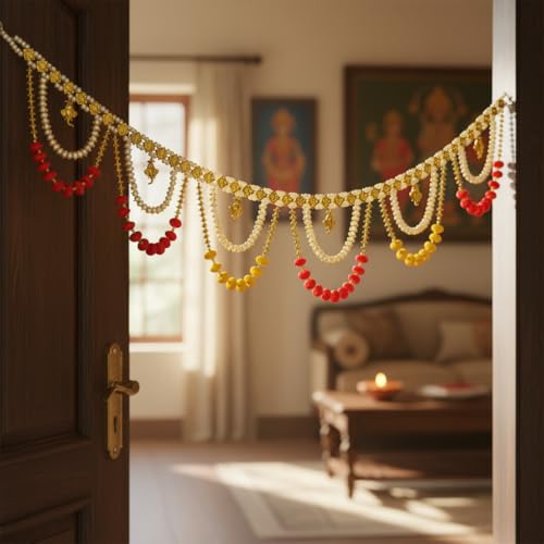 Image of iHandikart Decorative Beads Toran for Door Hanging | 40 Inch, Bandhanwar for Main Door Entrance, Traditional Wall Hanging for Home Decoration & Diwali Decor | Perfect Door Toran for Diwali Decoration