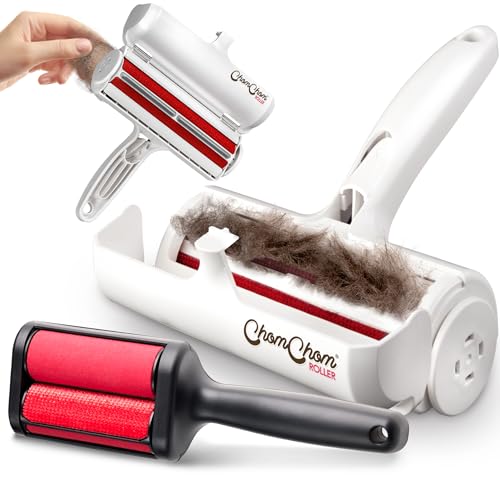 Chom Chom Roller Pet Hair Remover and Mini Reusable Lint Roller - ChomChom Cat and Dog Hair Remover for Furniture, Couch, Carpet + Mini ChomChom for Clothes