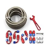 AN6 20FT Fuel Line Hose Kit, Stainless Steel Braided 3/8' - 8.73mm ID (AN6, Stainless Steel)