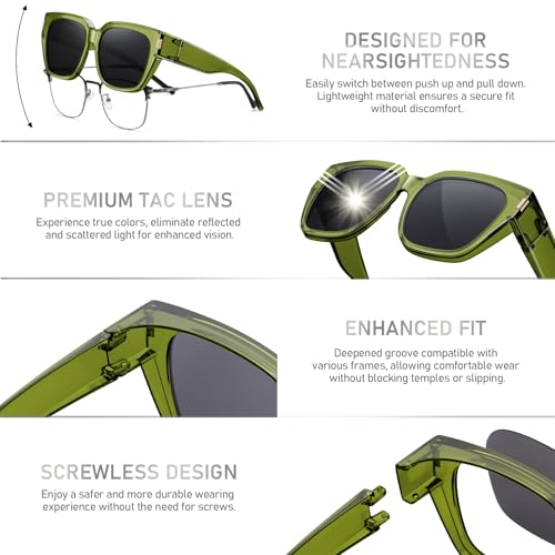 Image of HAOLOTA Polarized Fit Over Glasses Sunglasses for Women Men Trendy Square Wrap Around Shades UV Protection
