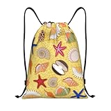 BYwenhopnbs Fondo de arena de playa con conchas marinas. Bolsa con cordón. Mochila de gimnasio ligera para hombres y mujeres.