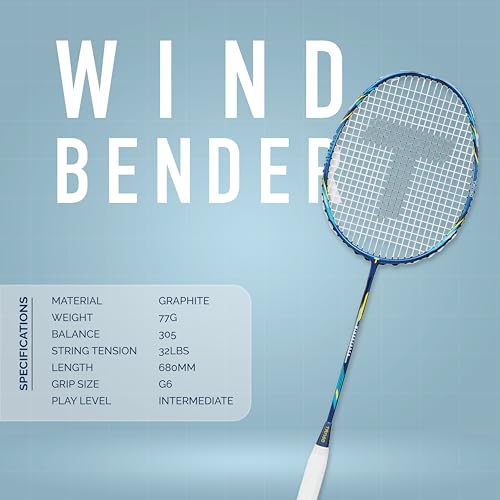 Image of TANSO Windbender Full Graphite Ultra Light Weight Carbon Fibre Strung Badminton Racket (32 Lbs Tension, 680 mm Long, 77 Grams, Strung with Premium Strings and Full Racquet Cover)