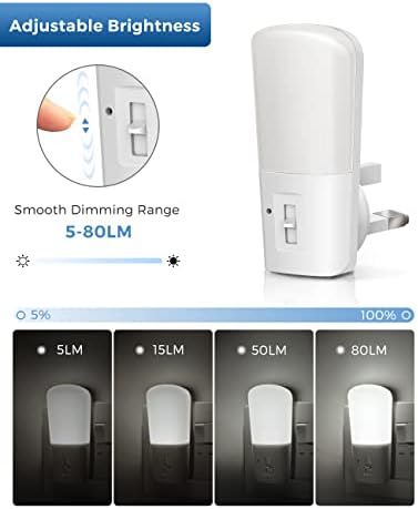 LOHAS LED Plug in Night Lights, Brightness Adjustable, Light Sensor, Children Room Light, Cool White 6000K, 1W, 5LM-80LM, Used in The Bedroom, Baby Room, Staircase, 2 Pack