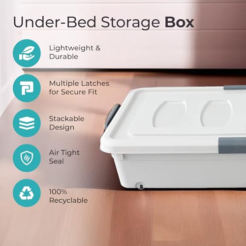 Image of The Better Home Large Capacity Underbed Storage Box with Lid & Wheels,47L,Storage Box For Clothes,Storage Organizer,Plastic Box,Blankets /Toys /Stationary,Dustproof,Stackable,Transparent,79x39x80 cm