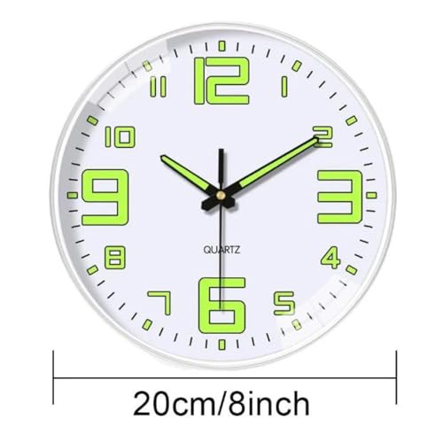 [SAISAC] 8インチ 20cm 夜光 掛け時計 蛍光 見やすい シンプル ナイトライト 壁掛け サイレント 静音 クォーツ 発光機能 昼夜 家庭用 黒 [4]
