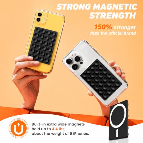 Image of Mizi Magnetic Sticky Mobile Suction Grip for Mag Safe, 24 Silicone Suction Cups, Removable Magnetic Phone Mount for i Phone 12 /13 /14 /15 /16 /17 /18 Series - Black