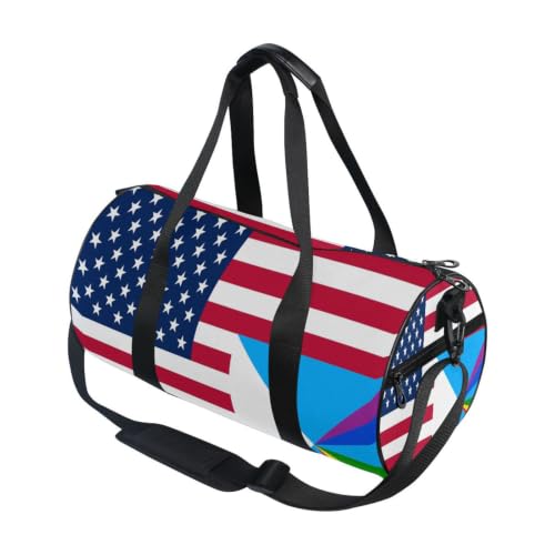 Bolsa de lona para viajes y deportes con diseño redondo de la bandera de EE. UU.