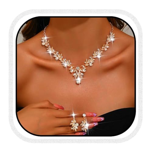 Juego de joyas de boda nupcial de cristal Fashband, aretes brillantes para fiesta, graduación, joyería de disfraz para mujer, Einheitsgröße, Perla sintética, No es una piedra preciosa