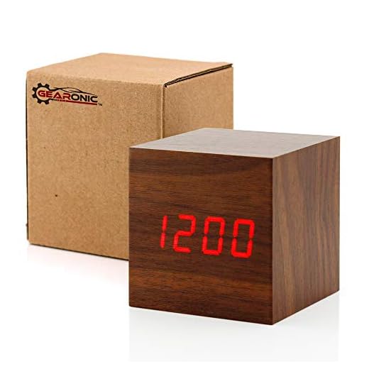 Digital Alarm Clock, Brighter Display Wooden Alarm Clocks, LED Clock For Bedroom, Small Digital clock with USB LED and Charger, Square Shape With Compatible Size Suitable For Bedrooms, Office-Brown