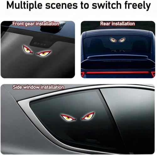 Image of Solar Powered Demon Eye LED Car Window Light, USB Rechargeable Wireless Windshield Decoration Lamp with Auto On /Off Sensor, Accessory for Cars, SUVs & Trucks, Red, Pack of 1