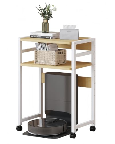 SUOWUKS ロボット掃除機収納ラック お掃除ロボット置き台 高さ調節可能収納ラック サイドテーブル 多サイズ対応 落下防止 ベッドサイドテーブル キャスター付き 移動便利 空間活用ラック 寝室 リビングルーム ソファ ベッドサイド 室内収納 (ウッド色, 幅49CM) [並行輸入品]