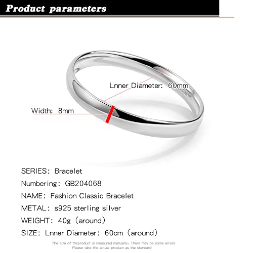 H&Beautimer 925 Sterling Silver Italian Handmade Bracelet - 7/8MM Glossy Bracelet for Women - Minimalist Original Silver Bangle - Fine Jewelry - 60-65-68MM2