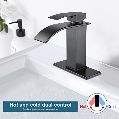 Midanya Oil-Rubbed Bronze Waterfall Bathroom Sink Faucet Single Hole 1 Handle Deck Mount Hot & Cold Water Mixer Tap Lavatory Vanity Faucet With Deck Plate #TOP3