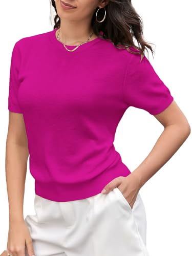 Image of SANGTREE Short Sleeve Sweater for Women Crewneck Summer Knit Tops | Summer Knit Pullover Tops.Perfect for Daily,Work,Home,Holiday,Travel,Shopping Etc.