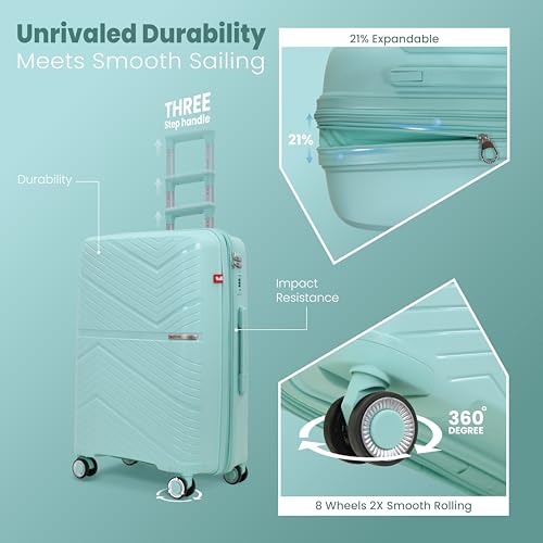 Image of AMERICAN TRAVELLER Prime Trolley Bag Set of 3 | TSA-Type Lock | Polypropylene Hard-Shell, Expandable, TSA-Type Lock, Anti-Theft Zip, 8 Dual Wheels