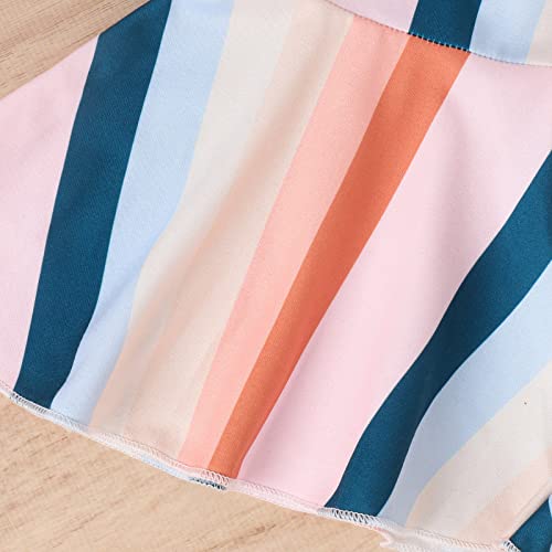 Meninos Camisa infantil Meninas sem mangas Tops com nervuras Colete Estampas listradas Sino Calças C