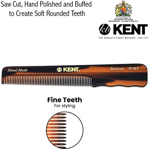 Kent R18T Handmade All Fine Tooth Pocket Comb For Men, Hair Comb For Everyday Grooming Styling Hair, Mustache And Beard, Use Dry Or With Balms, Saw Cut And Hand Polished, Made In England #TOP3