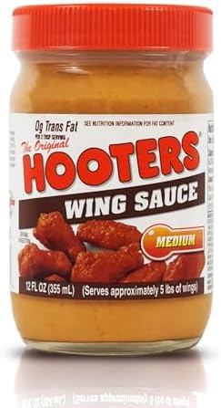 The Original Hooters Medium Wing Sauce - Ideal for Chicken Wings Dipping, Grilling, Seafood, Ribs, Spicy Hot Sauce, Balanced Restaurant Flavor with Butter - 12 fl oz