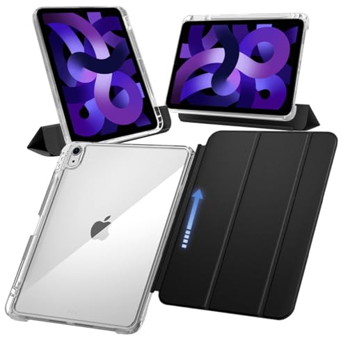 MS factory iPad Air 11インチ ケース M3 (2025) M2 (2024) 第5/4世代 用 ペン収納 取り外し可能 軽量 耐衝撃 カバー 縦置き/横置きスタンド アイパッドエアー 第5世代 第4世代 ソフトフレーム 背面透明 リッチブラック 黒 IPDA4-SLDPEN-BK