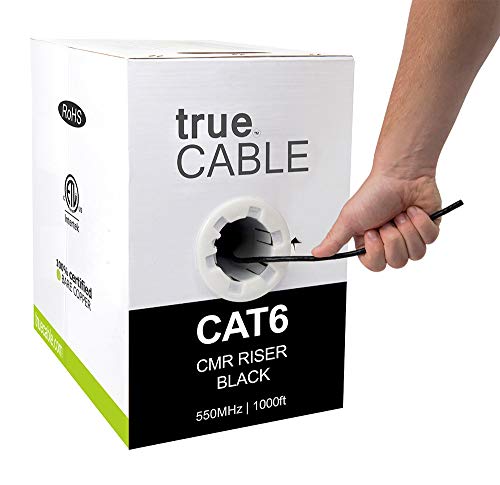 Limited Discount trueCABLE Cat6 Riser (CMR), 1000ft, Black, 23AWG 4 Pair Solid Bare Copper, 550MHz, ETL Listed, Unshielded Twisted Pair (UTP), Bulk Ethernet Cable